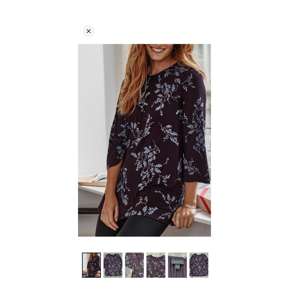 J Jill Wearever Collection Womens Tunic Top Purple Blue Floral Sheared Neck M